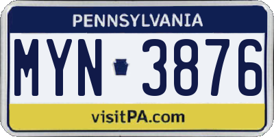 PA license plate MYN3876