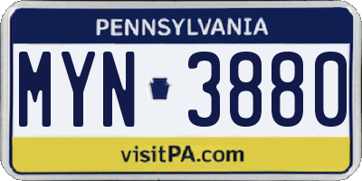 PA license plate MYN3880