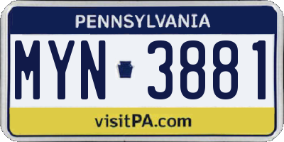 PA license plate MYN3881