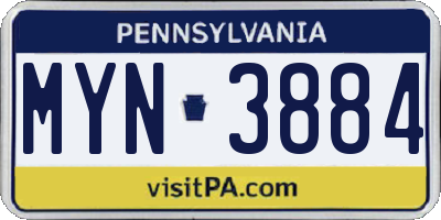 PA license plate MYN3884