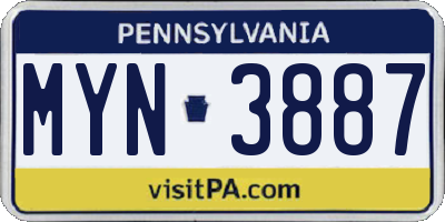 PA license plate MYN3887
