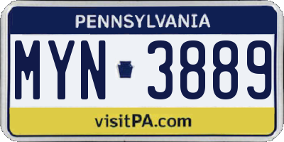 PA license plate MYN3889