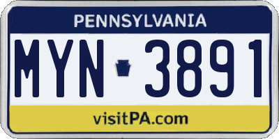 PA license plate MYN3891