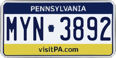 PA license plate MYN3892