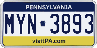 PA license plate MYN3893