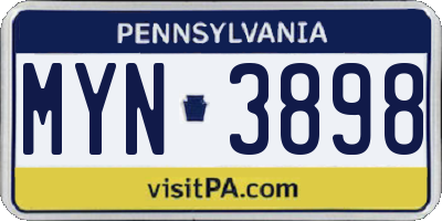 PA license plate MYN3898