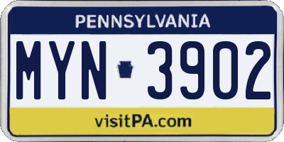 PA license plate MYN3902