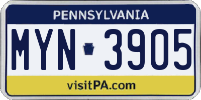 PA license plate MYN3905