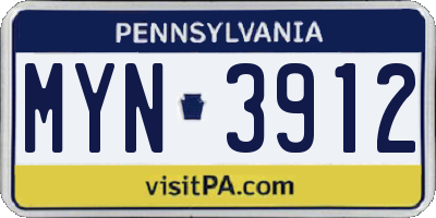 PA license plate MYN3912