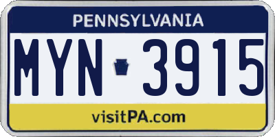 PA license plate MYN3915