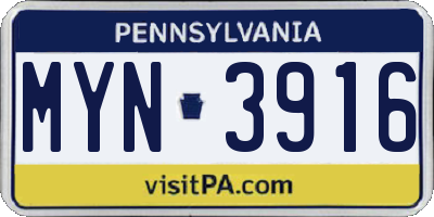 PA license plate MYN3916