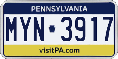 PA license plate MYN3917