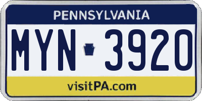 PA license plate MYN3920