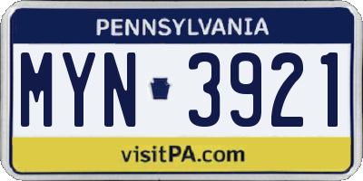 PA license plate MYN3921