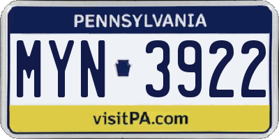 PA license plate MYN3922