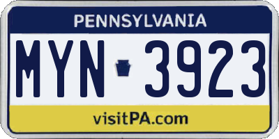 PA license plate MYN3923