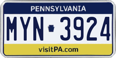 PA license plate MYN3924