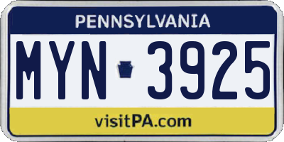 PA license plate MYN3925