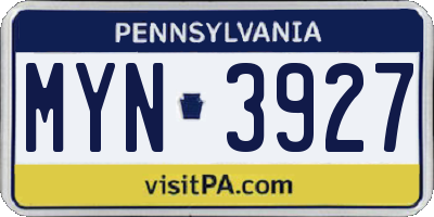 PA license plate MYN3927