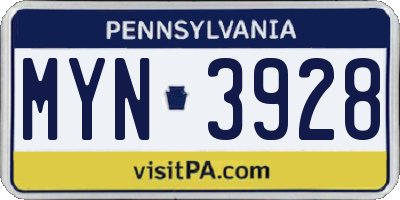 PA license plate MYN3928