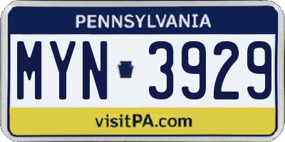 PA license plate MYN3929