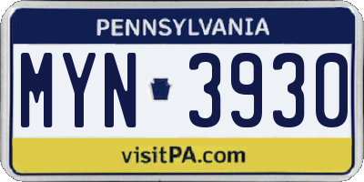 PA license plate MYN3930
