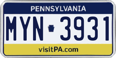 PA license plate MYN3931