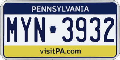 PA license plate MYN3932