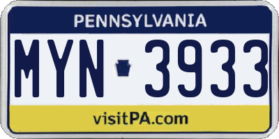 PA license plate MYN3933