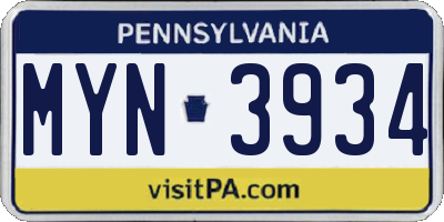 PA license plate MYN3934