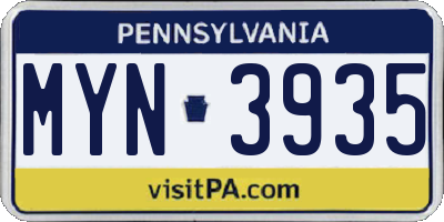 PA license plate MYN3935