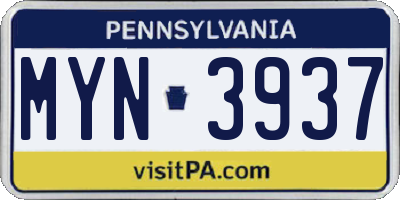 PA license plate MYN3937