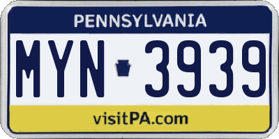PA license plate MYN3939