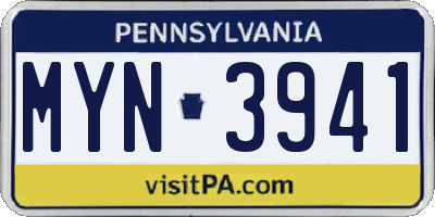 PA license plate MYN3941