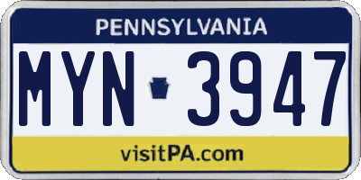 PA license plate MYN3947