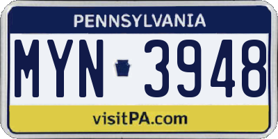 PA license plate MYN3948