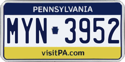 PA license plate MYN3952