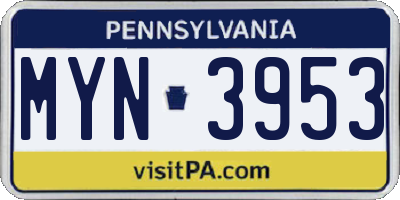 PA license plate MYN3953