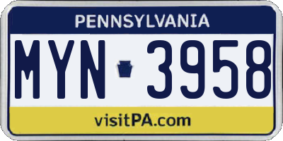 PA license plate MYN3958