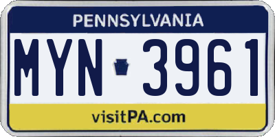 PA license plate MYN3961
