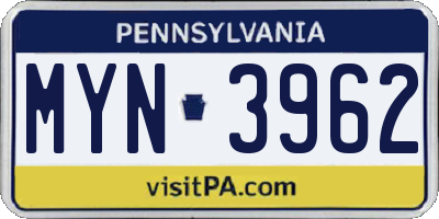 PA license plate MYN3962