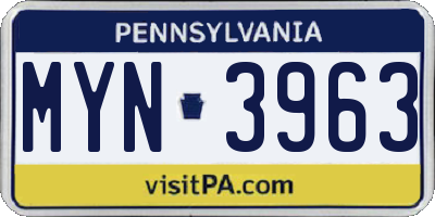 PA license plate MYN3963