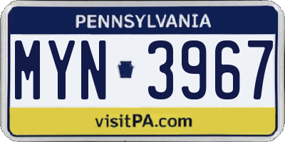 PA license plate MYN3967