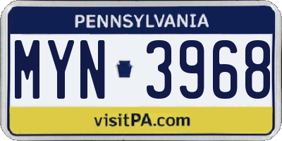 PA license plate MYN3968