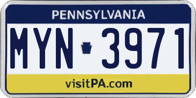PA license plate MYN3971
