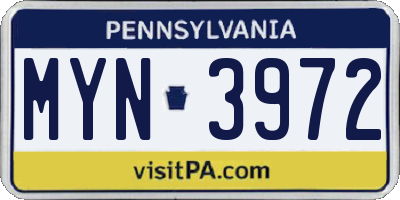 PA license plate MYN3972