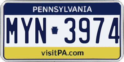 PA license plate MYN3974