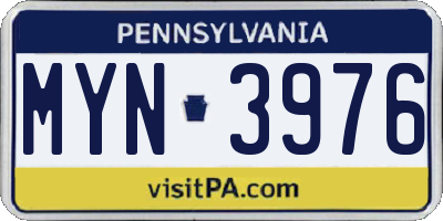 PA license plate MYN3976