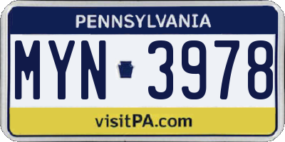 PA license plate MYN3978