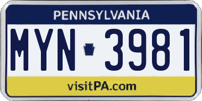 PA license plate MYN3981